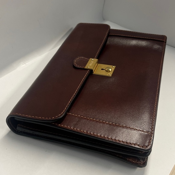 Bally Vintage Smooth Dark Brown Leather Stuctured Large Wristlet Clutch Bag - Picture 14 of 14